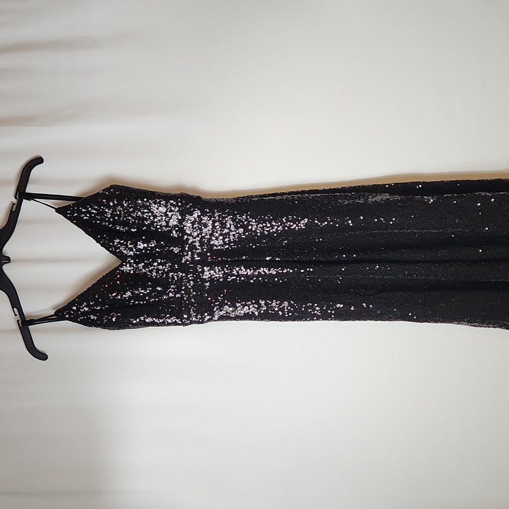 Sequin V-Neck Open Back Long Dress Size 7/8